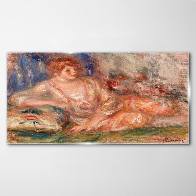 Schilderij op glas Een rustig moment met bloemen op de achtergrond