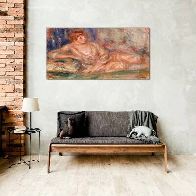 Schilderij op glas Een rustig moment met bloemen op de achtergrond