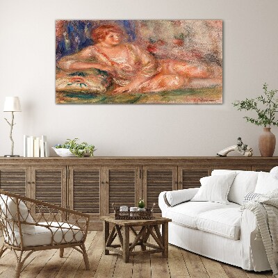 Schilderij op glas Een rustig moment met bloemen op de achtergrond