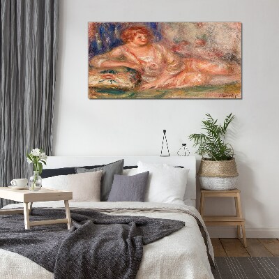 Schilderij op glas Een rustig moment met bloemen op de achtergrond