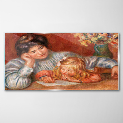 Glas foto Moeder en kind aan tafel