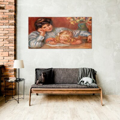 Glas foto Moeder en kind aan tafel