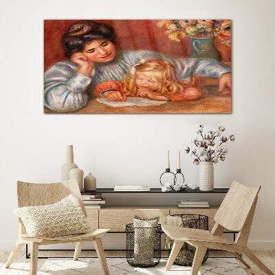 Glas foto Moeder en kind aan tafel