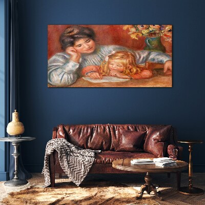 Glas foto Moeder en kind aan tafel