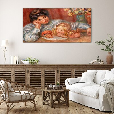 Glas foto Moeder en kind aan tafel