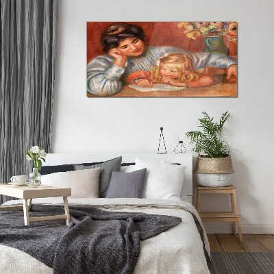 Glas foto Moeder en kind aan tafel