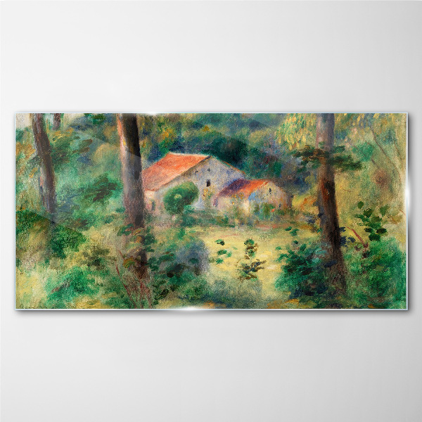 Foto op glas Groen landschap met huizen