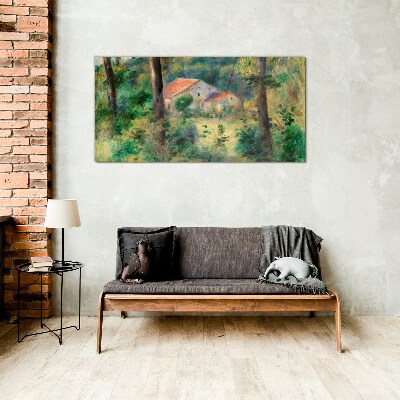 Foto op glas Groen landschap met huizen