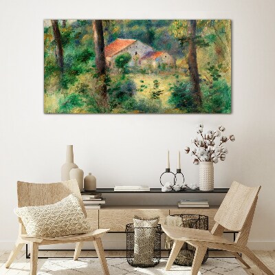 Foto op glas Groen landschap met huizen