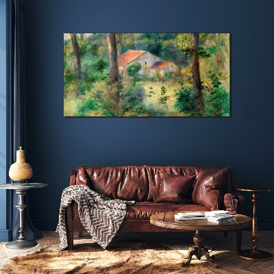 Foto op glas Groen landschap met huizen