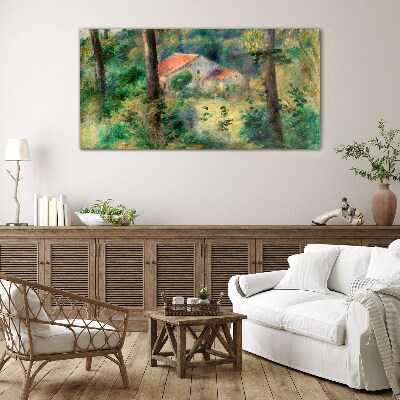 Foto op glas Groen landschap met huizen