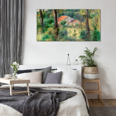 Foto op glas Groen landschap met huizen