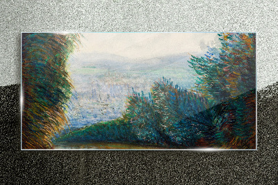 Schilderij op glas Groen landschap met mist