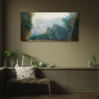 Schilderij op glas Groen landschap met mist