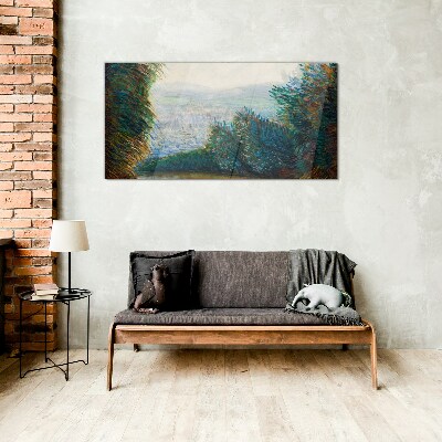 Schilderij op glas Groen landschap met mist