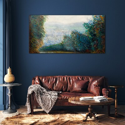 Schilderij op glas Groen landschap met mist