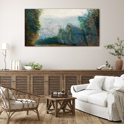 Schilderij op glas Groen landschap met mist