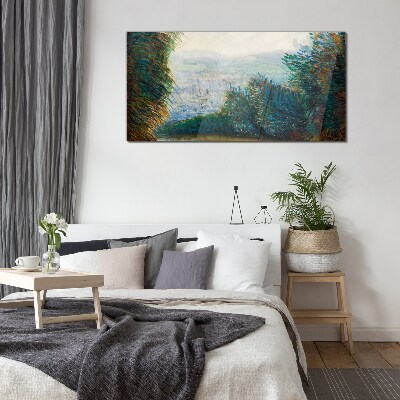 Schilderij op glas Groen landschap met mist