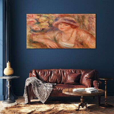 Foto op glas Vrouw met hoed