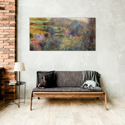 Glas foto Landelijk landschap in pastelkleuren