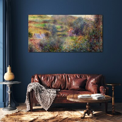 Glas foto Landelijk landschap in pastelkleuren