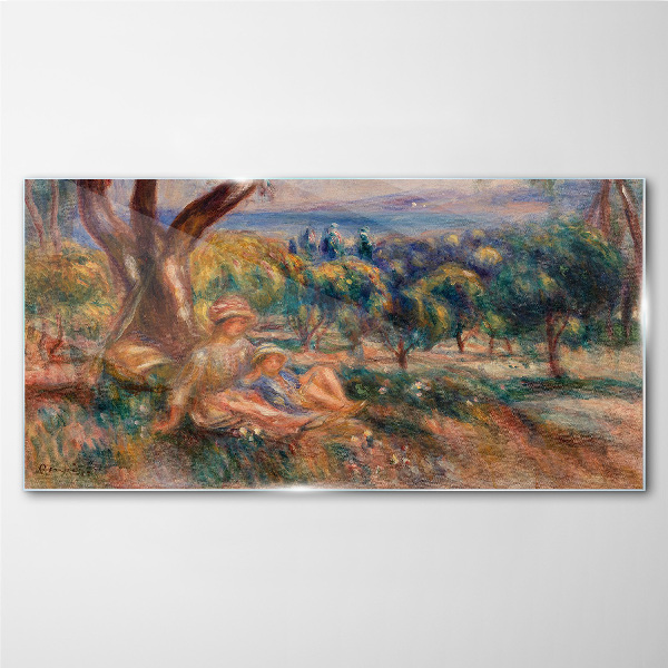 Glas foto Moeder en kind in de boomgaard