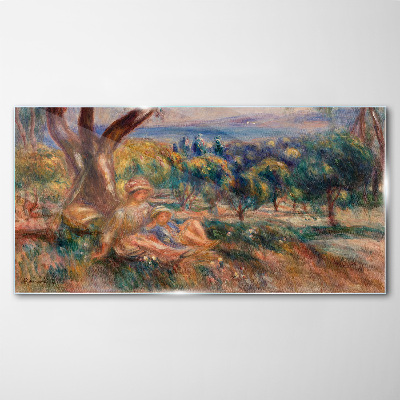 Glas foto Moeder en kind in de boomgaard