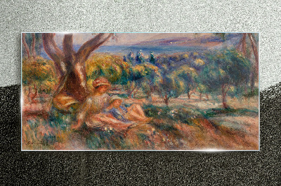 Glas foto Moeder en kind in de boomgaard