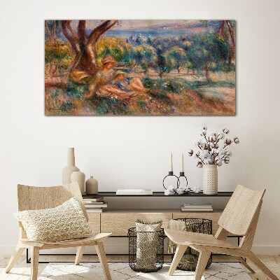 Glas foto Moeder en kind in de boomgaard