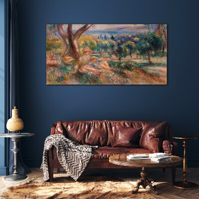 Glas foto Moeder en kind in de boomgaard