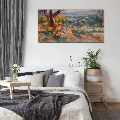 Glas foto Moeder en kind in de boomgaard