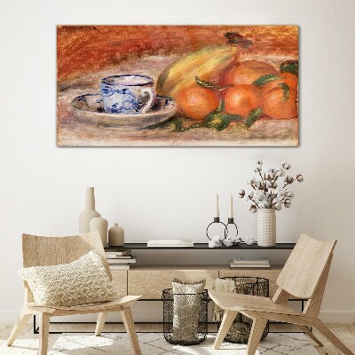 Schilderij op glas Fruittafel met een beker