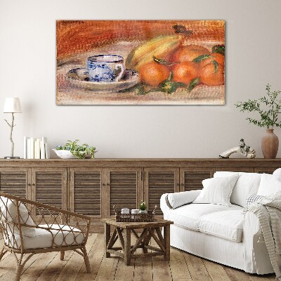 Schilderij op glas Fruittafel met een beker