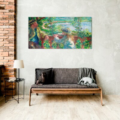 Schilderij op glas Een zomermiddag aan de rivier