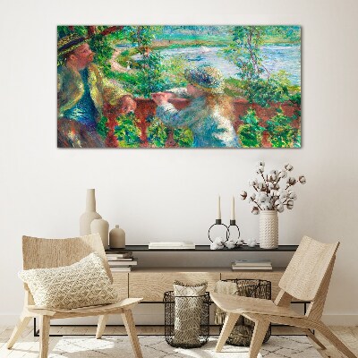 Schilderij op glas Een zomermiddag aan de rivier