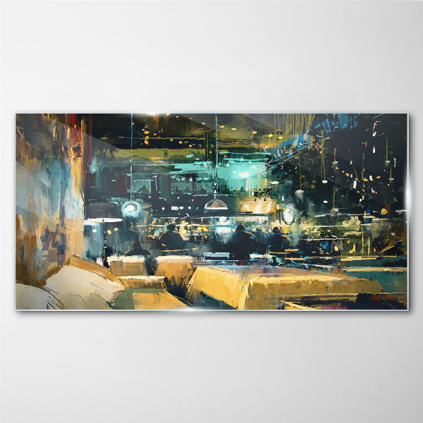 Foto op glas Nachtelijke sfeer in het café