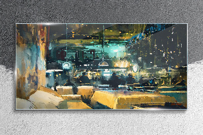 Foto op glas Nachtelijke sfeer in het café