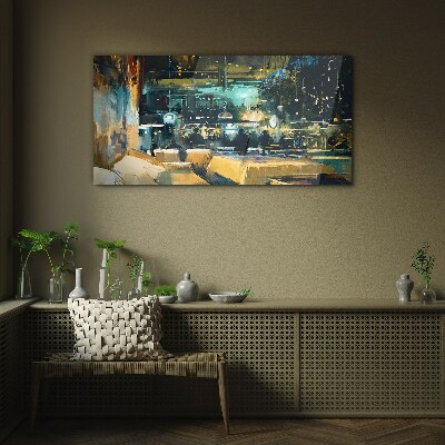 Foto op glas Nachtelijke sfeer in het café