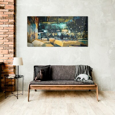 Foto op glas Nachtelijke sfeer in het café