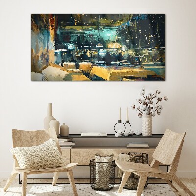 Foto op glas Nachtelijke sfeer in het café