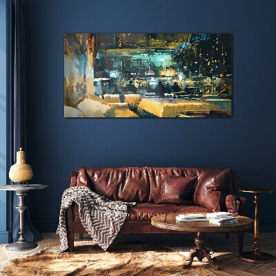 Foto op glas Nachtelijke sfeer in het café