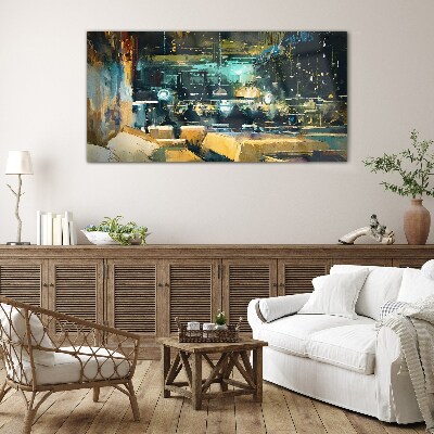 Foto op glas Nachtelijke sfeer in het café