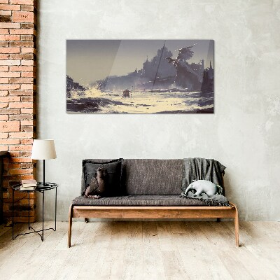 Glas foto Een mystiek land tussen de golven