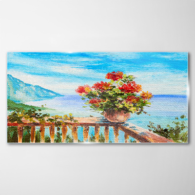 Schilderij op glas Bloemen aan zee