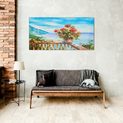 Schilderij op glas Bloemen aan zee