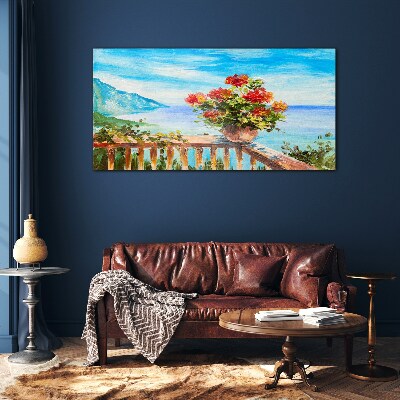 Schilderij op glas Bloemen aan zee