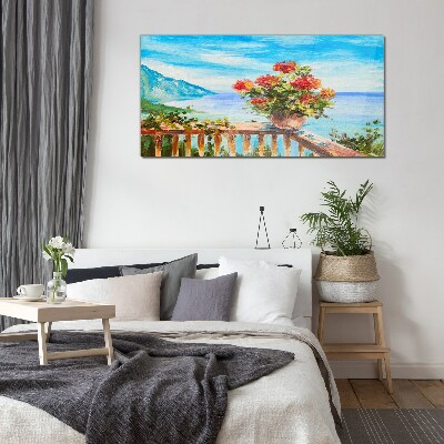 Schilderij op glas Bloemen aan zee