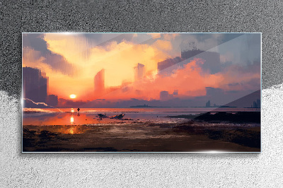 Schilderij op glas Zonsondergang boven de horizon van de stad