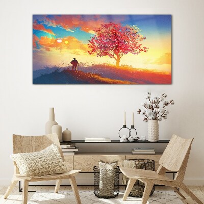 Foto op glas Een wandeling in een kleurrijk landschap