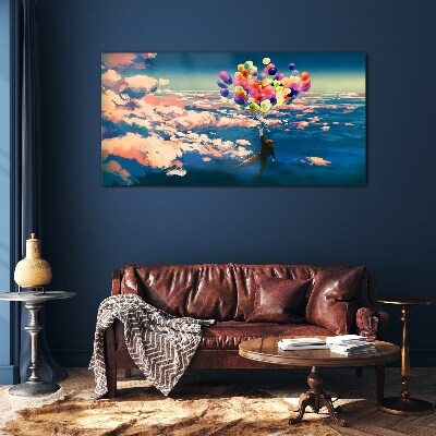 Glas foto Vlucht in de wolken met ballonnen